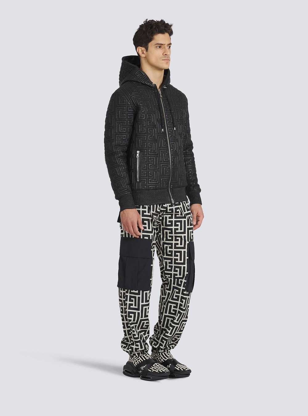 Balmain Quilted Leather Sweatshirt With Balmain Monogram Black | DKCNGHW-90