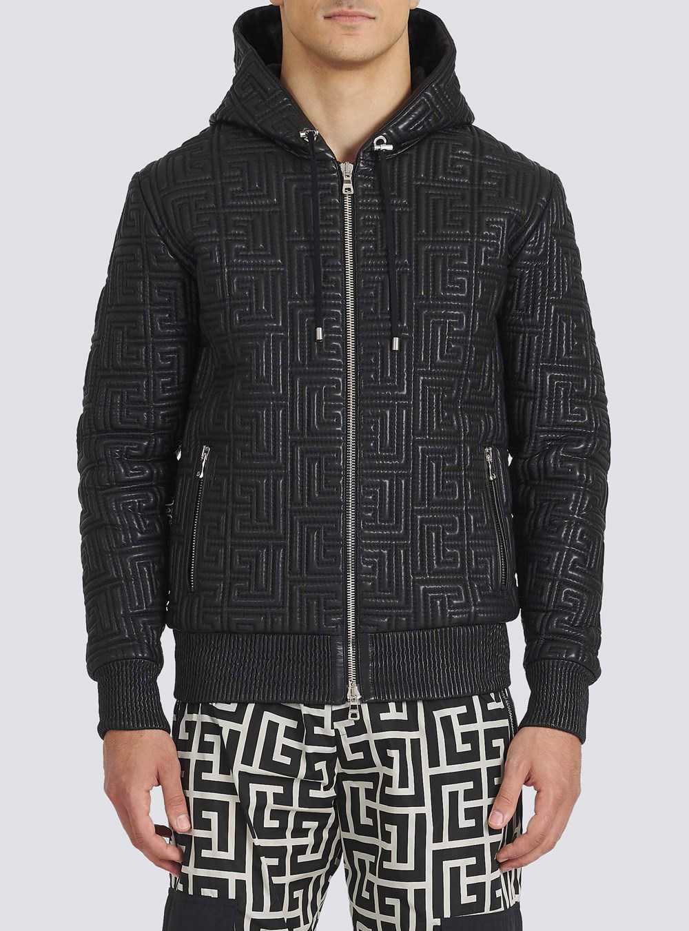 Balmain Quilted Leather Sweatshirt With Balmain Monogram Black | DKCNGHW-90