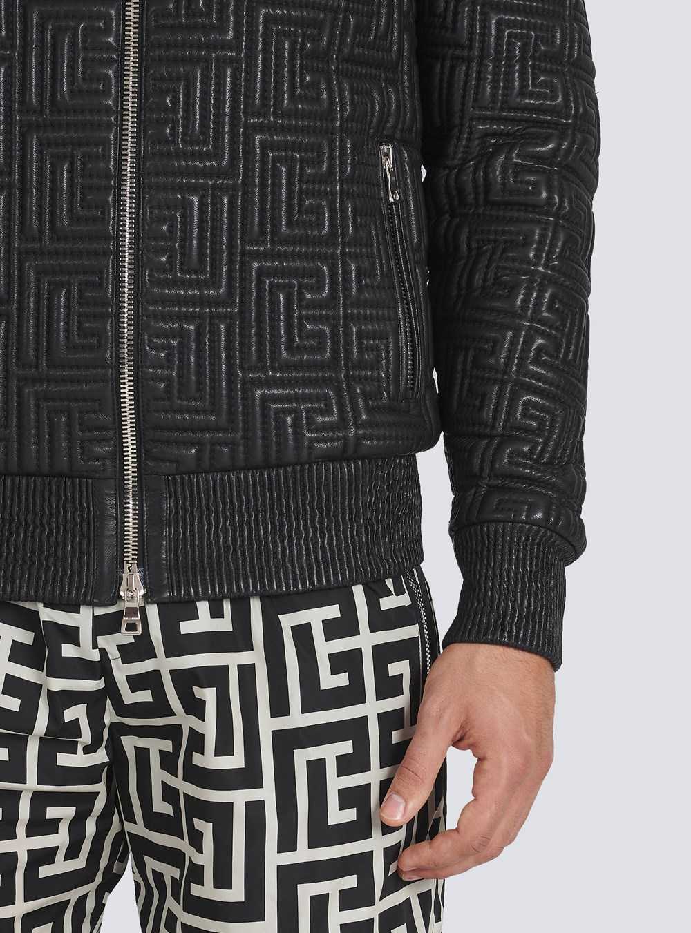 Balmain Quilted Leather Sweatshirt With Balmain Monogram Black | DKCNGHW-90