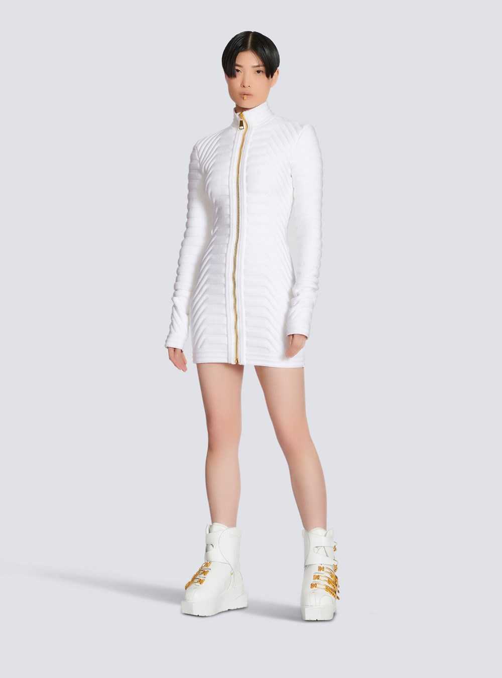 Balmain Quilted Short Knit Dress White | BROENZF-37