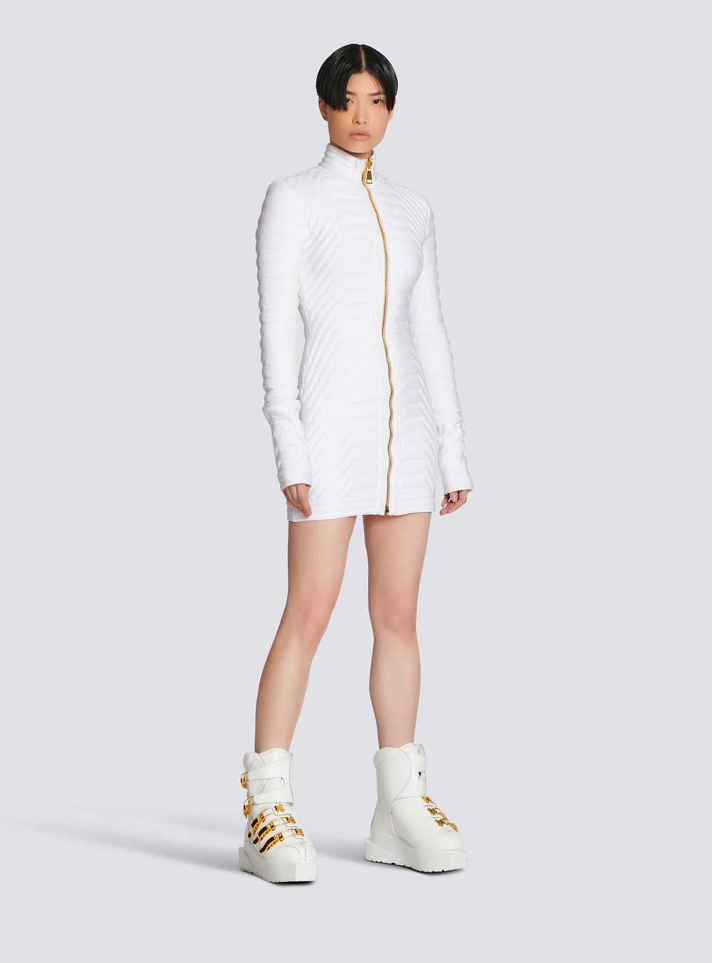 Balmain Quilted Short Knit Dress White | BROENZF-37