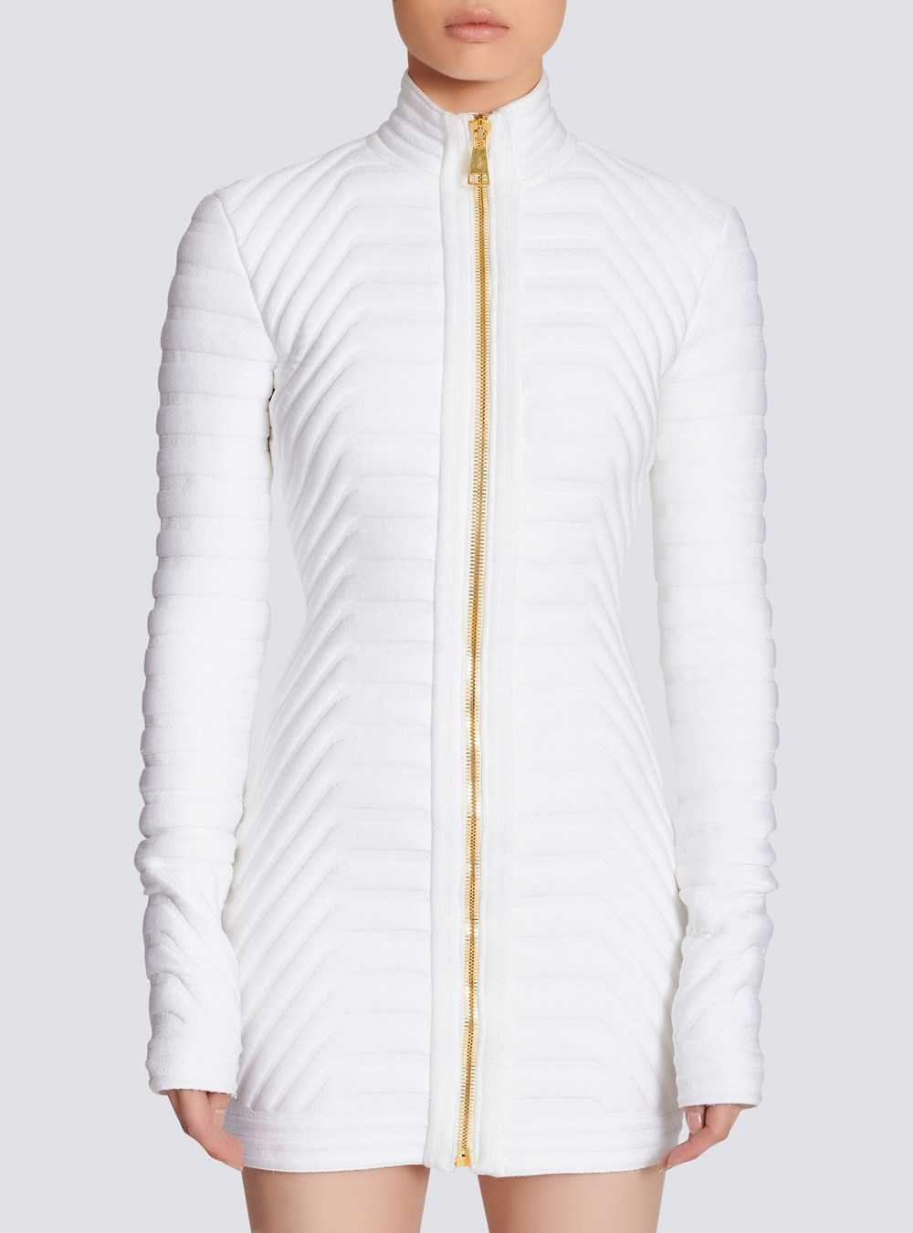 Balmain Quilted Short Knit Dress White | BROENZF-37