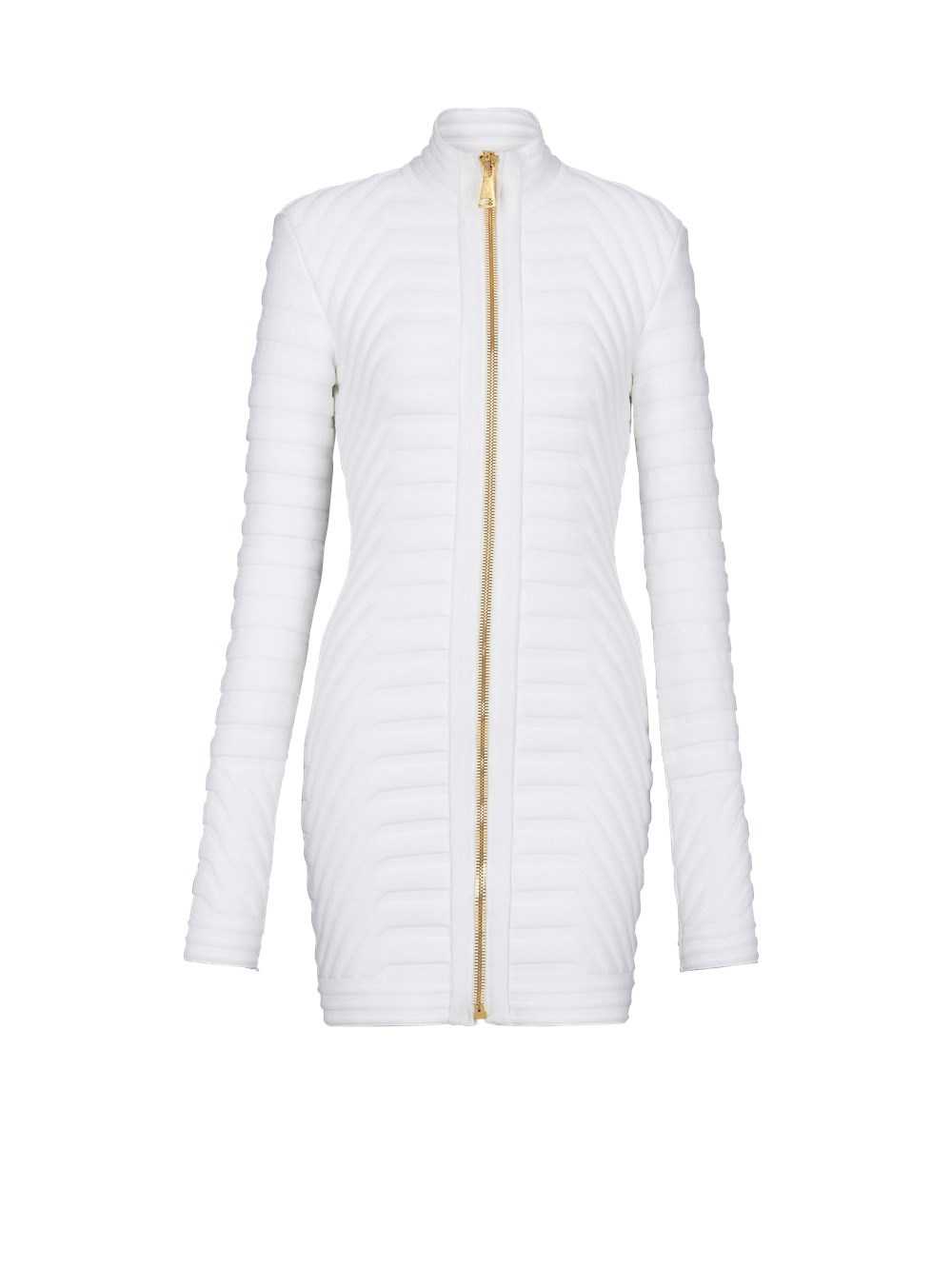 Balmain Quilted Short Knit Dress White | BROENZF-37