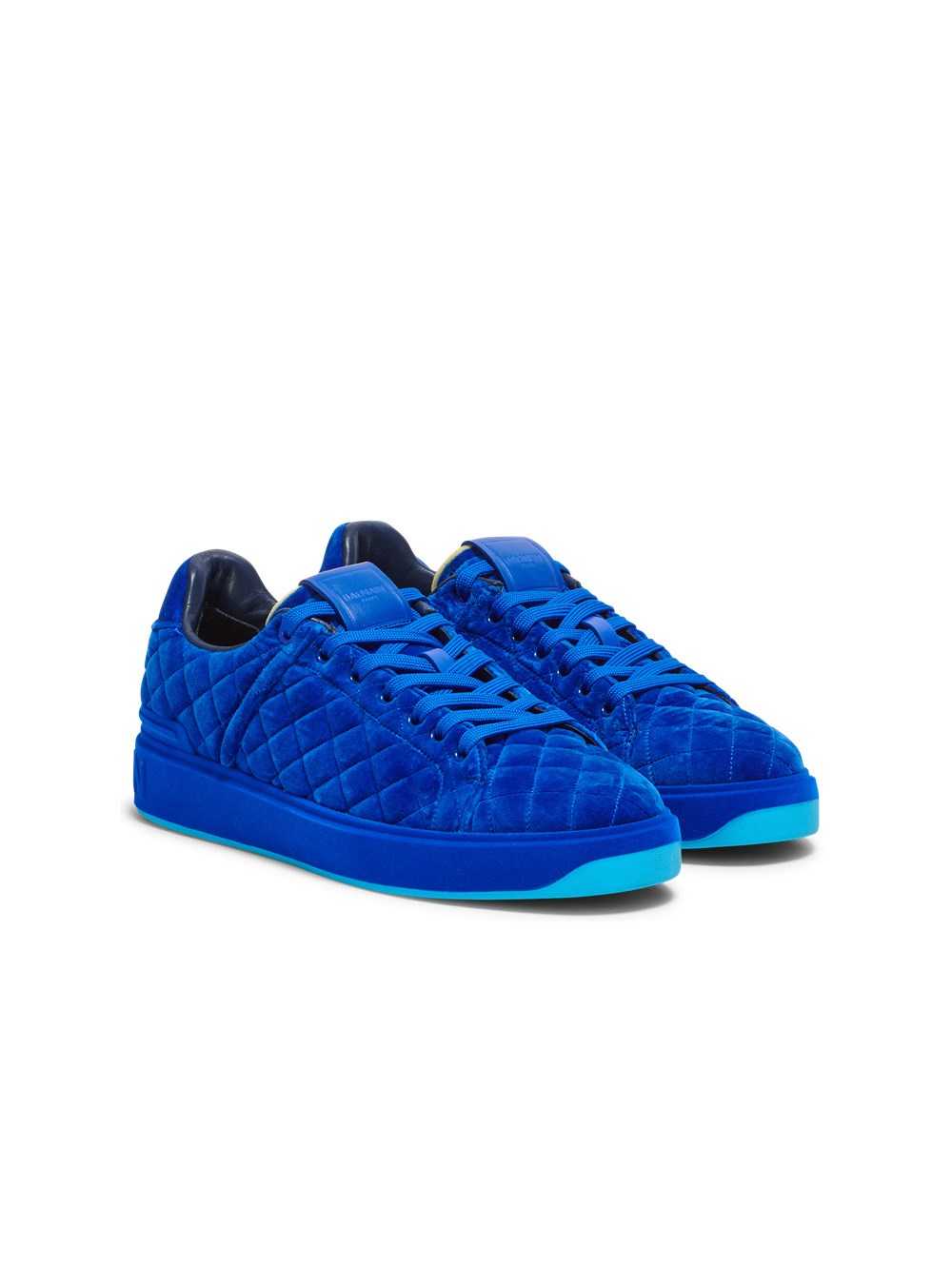 Balmain Quilted Velvet B-court Sneakers Blue | ZJLINGY-74