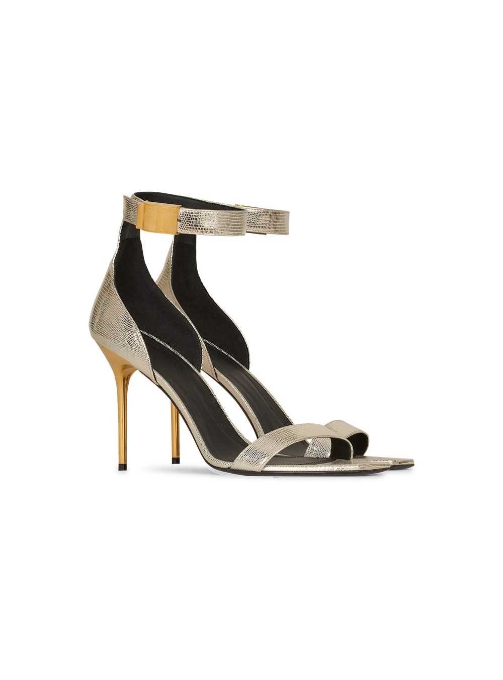 Balmain Reptile-effect Leather Uma Sandals Gold | LYGECUB-17