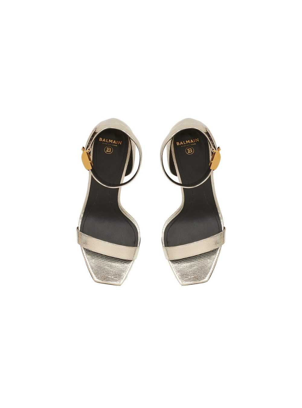 Balmain Reptile-effect Leather Uma Sandals Gold | LYGECUB-17