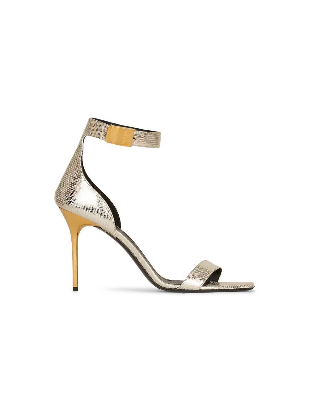 Balmain Reptile-effect Leather Uma Sandals Gold | LYGECUB-17