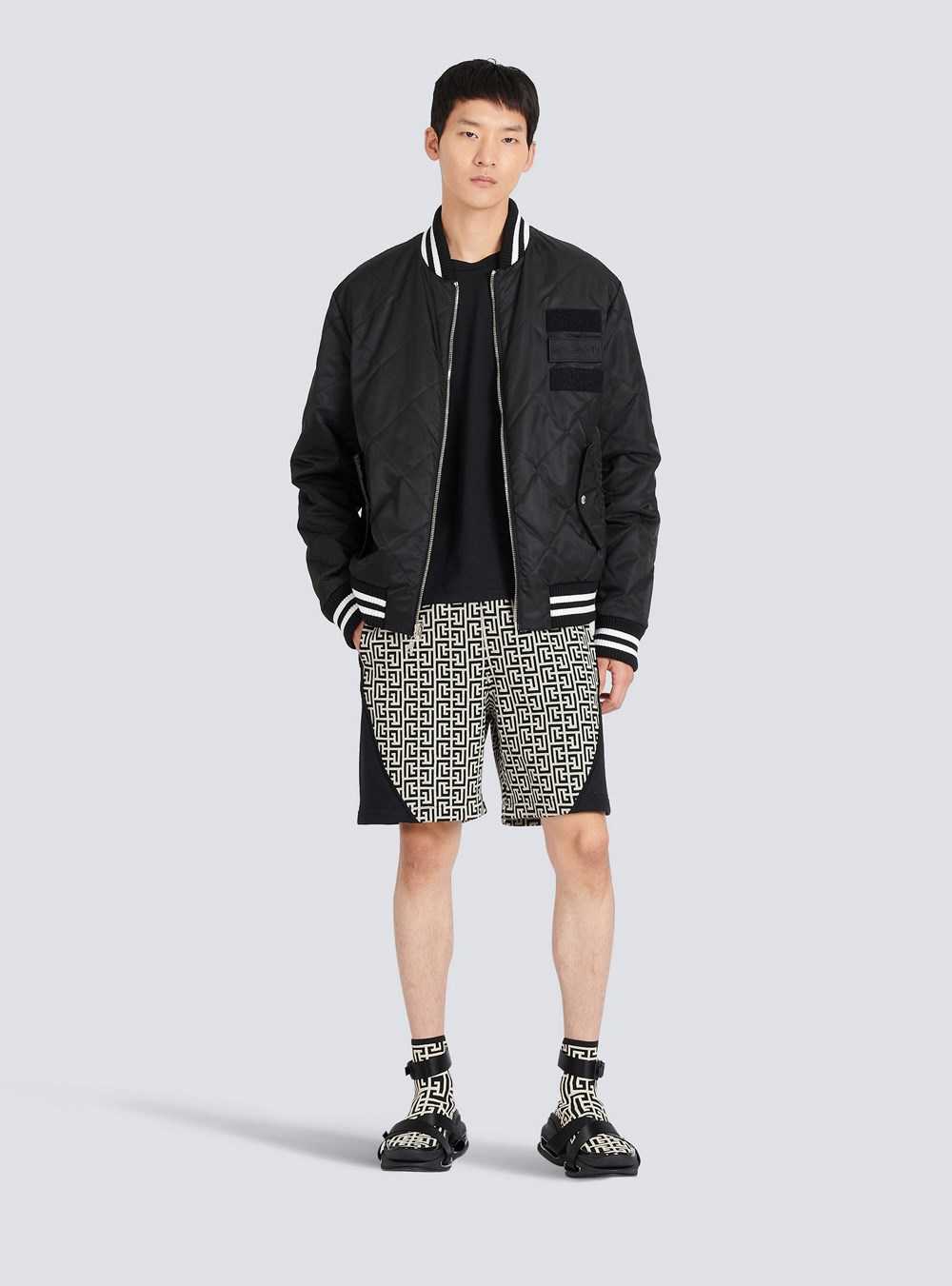 Balmain Reversible Nylon Bomber Jacket With Maxi Monogram Black | FMLOBSA-68