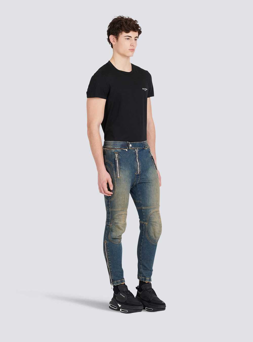 Balmain Ripped Cotton Jeans Blue | ZSOBKCM-43