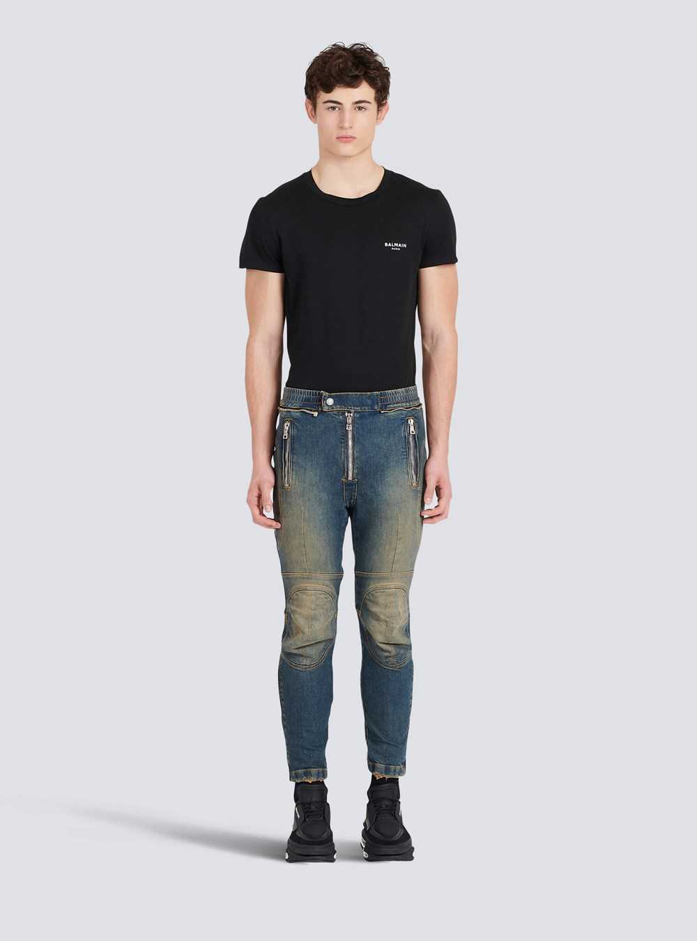 Balmain Ripped Cotton Jeans Blue | ZSOBKCM-43