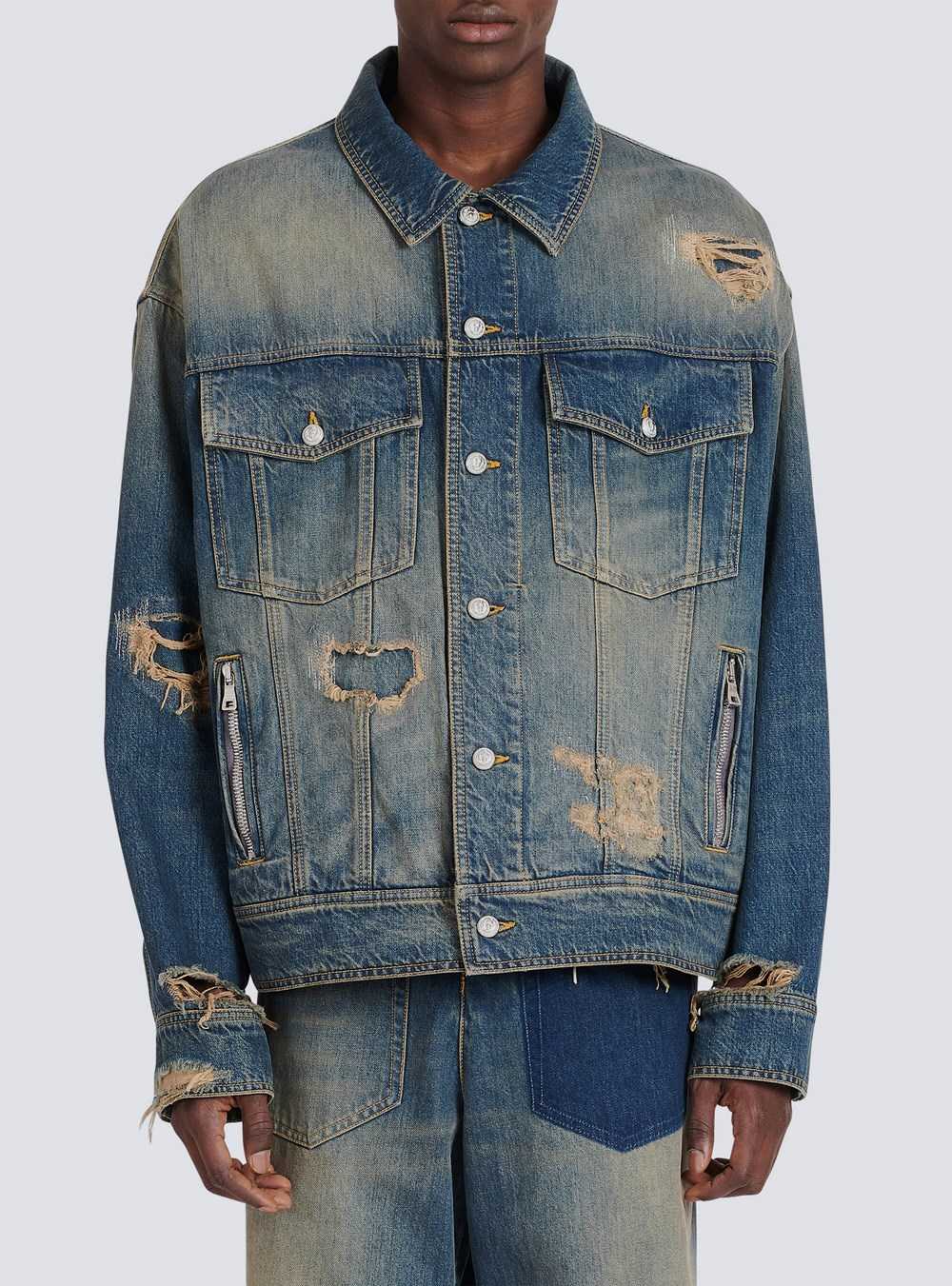 Balmain Ripped Denim Jacket Blue | LPXBFCM-63