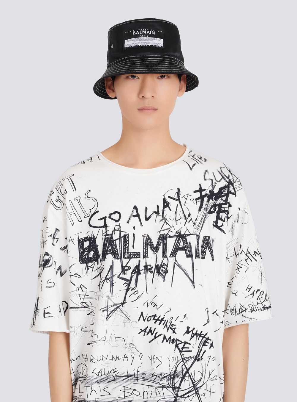 Balmain Satin Bucket Hat With Balmain Logo Black | XJSTWNF-14