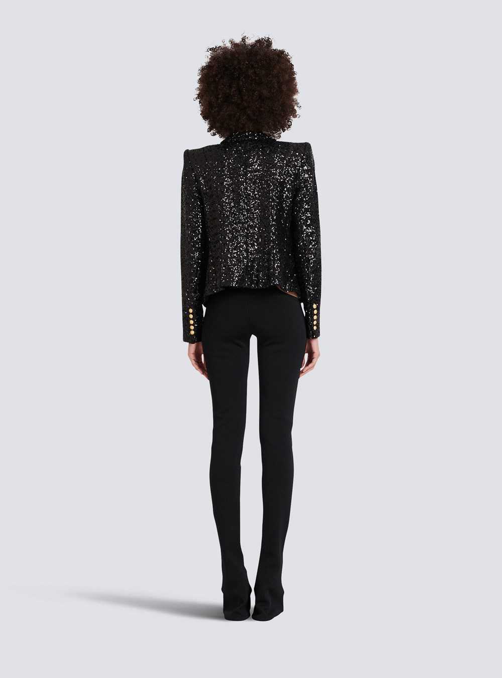 Balmain Sequined Jacket With Chain Fringed Black | QFCLHYS-29