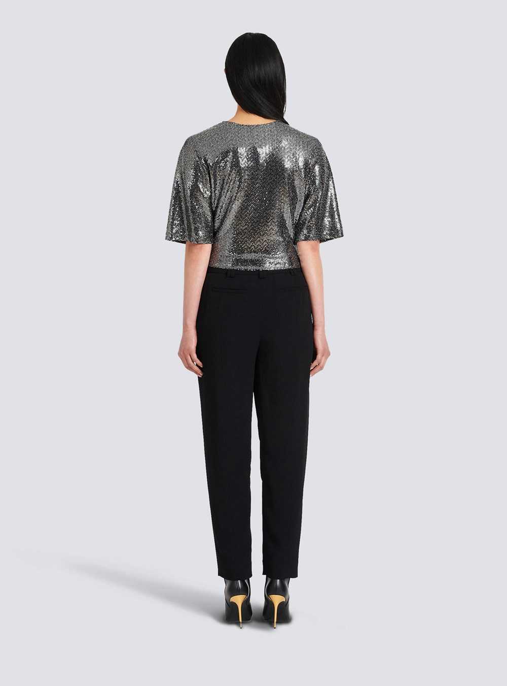 Balmain Sequined Jersey T-shirt Silver | BXQYMNE-49