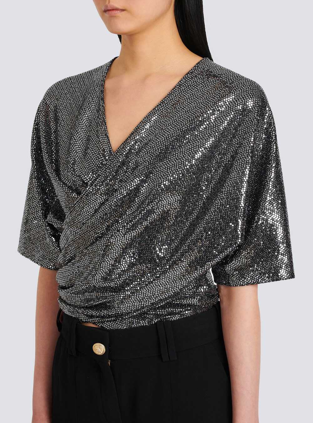 Balmain Sequined Jersey T-shirt Silver | BXQYMNE-49