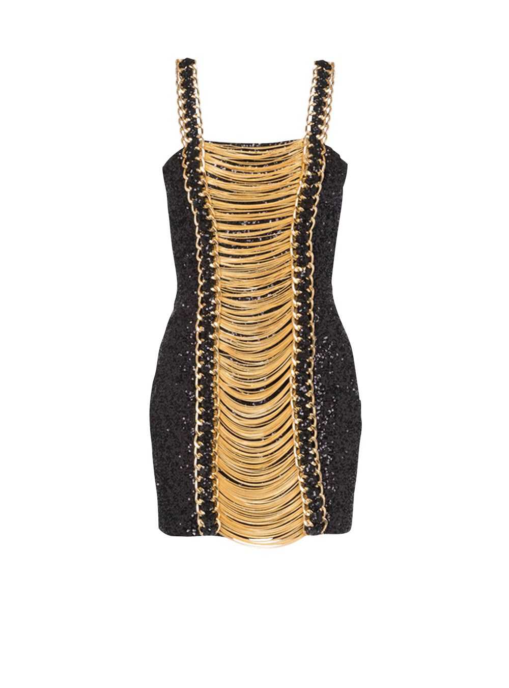 Balmain Sequined Short Dress With Chain Straped Black | JAHODCU-20