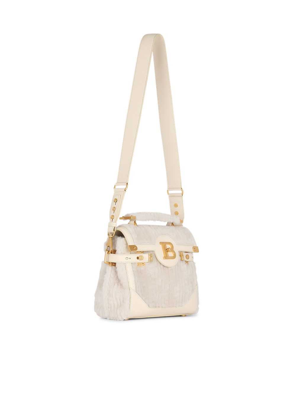 Balmain Shearling B-buzz 23 Bag Beige | BWTNVJL-35