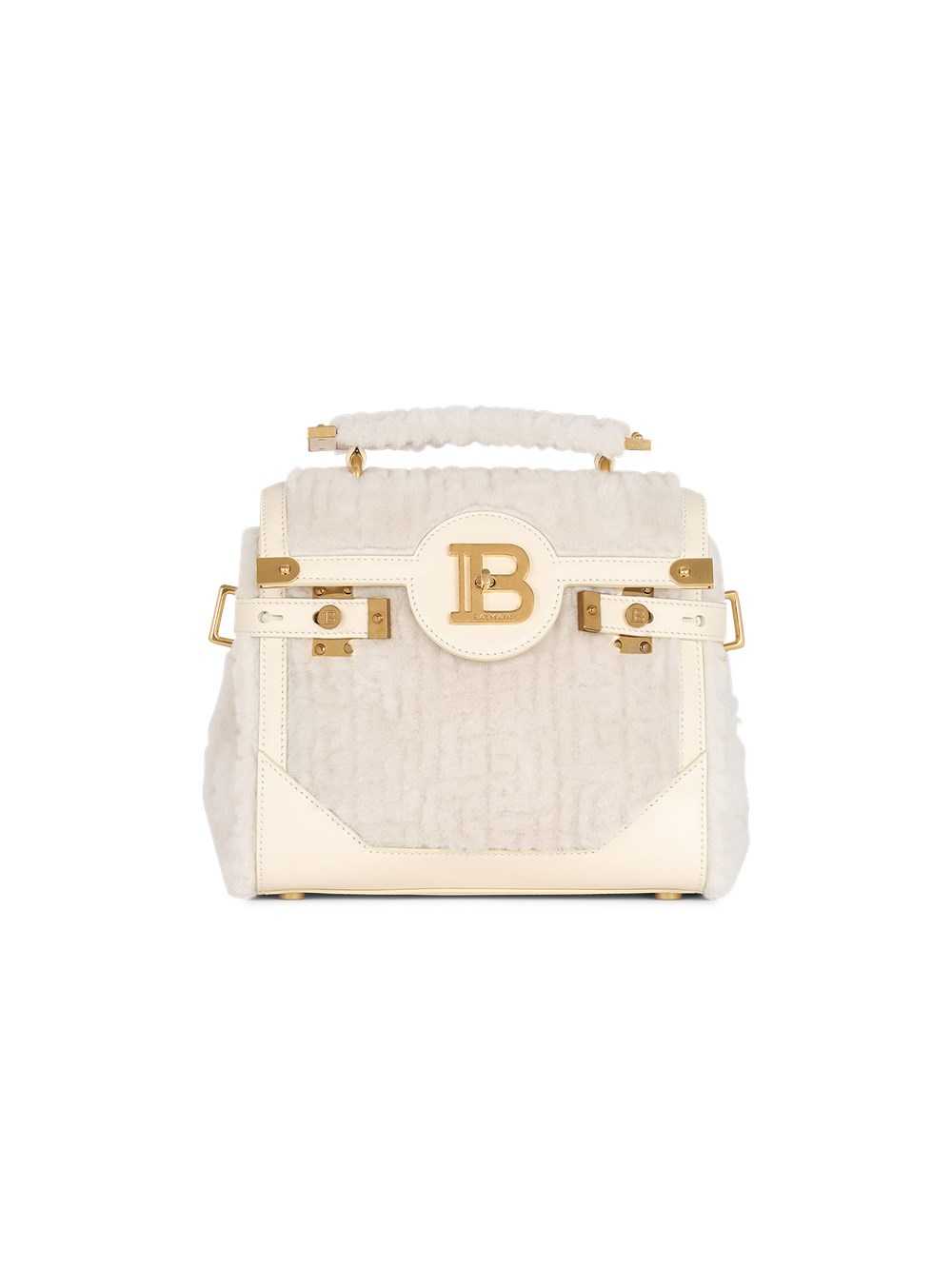 Balmain Shearling B-buzz 23 Bag Beige | BWTNVJL-35