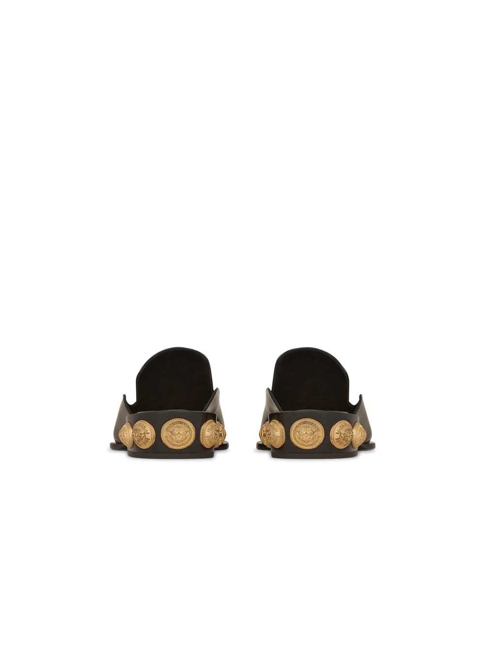 Balmain Shiny Leather Coin Mule Loafers Black | KAFXDWN-21