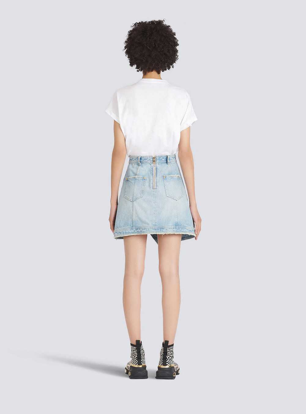 Balmain Short Asymmetrical Denim Skirt Blue | MJKHFNC-38