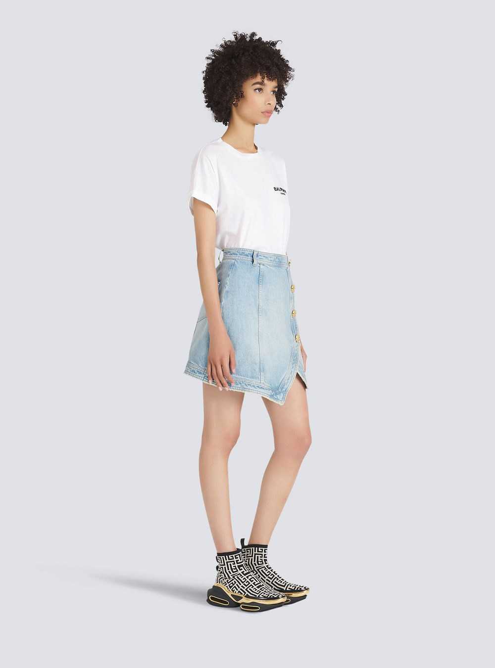 Balmain Short Asymmetrical Denim Skirt Blue | MJKHFNC-38