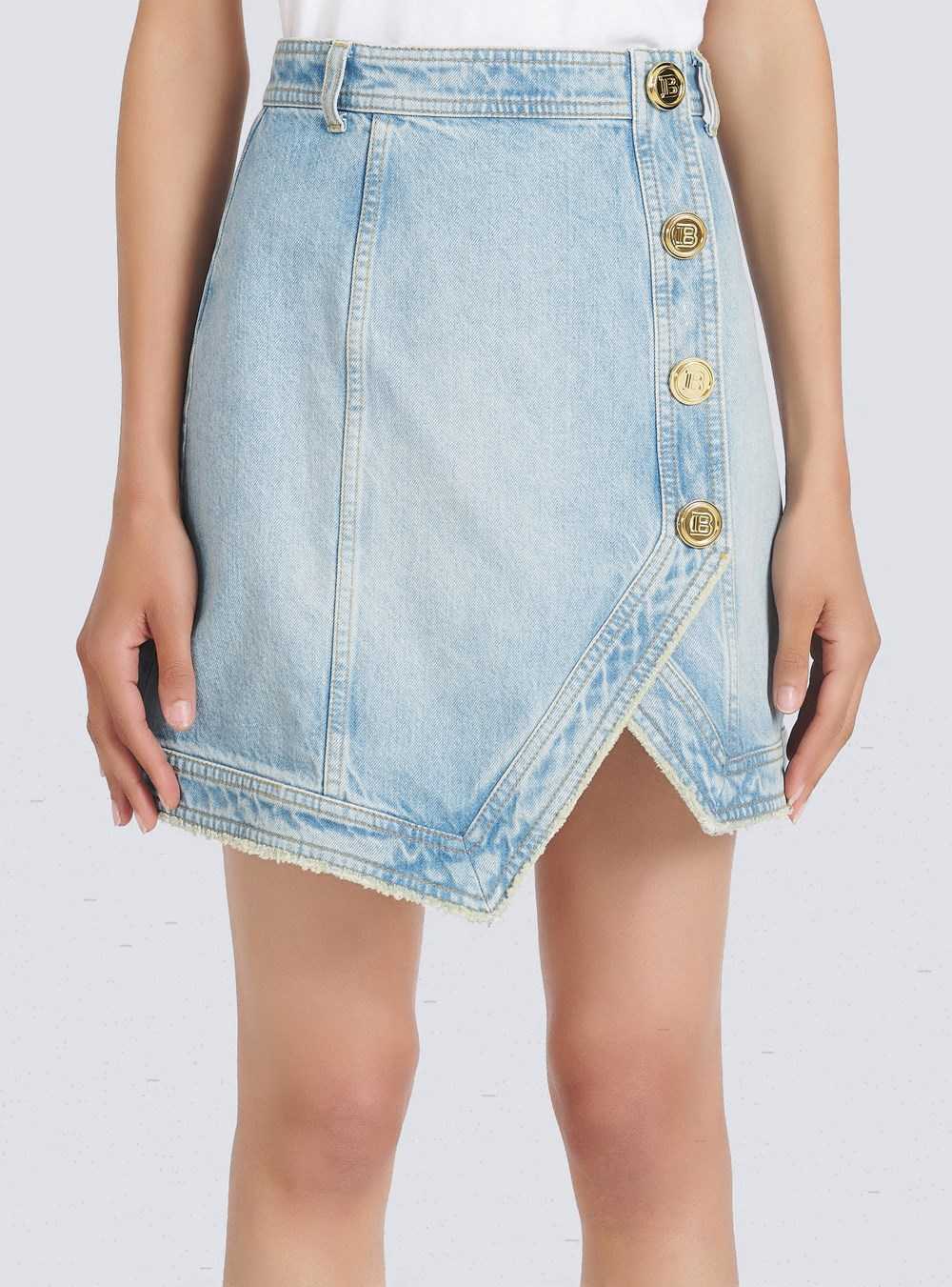 Balmain Short Asymmetrical Denim Skirt Blue | MJKHFNC-38