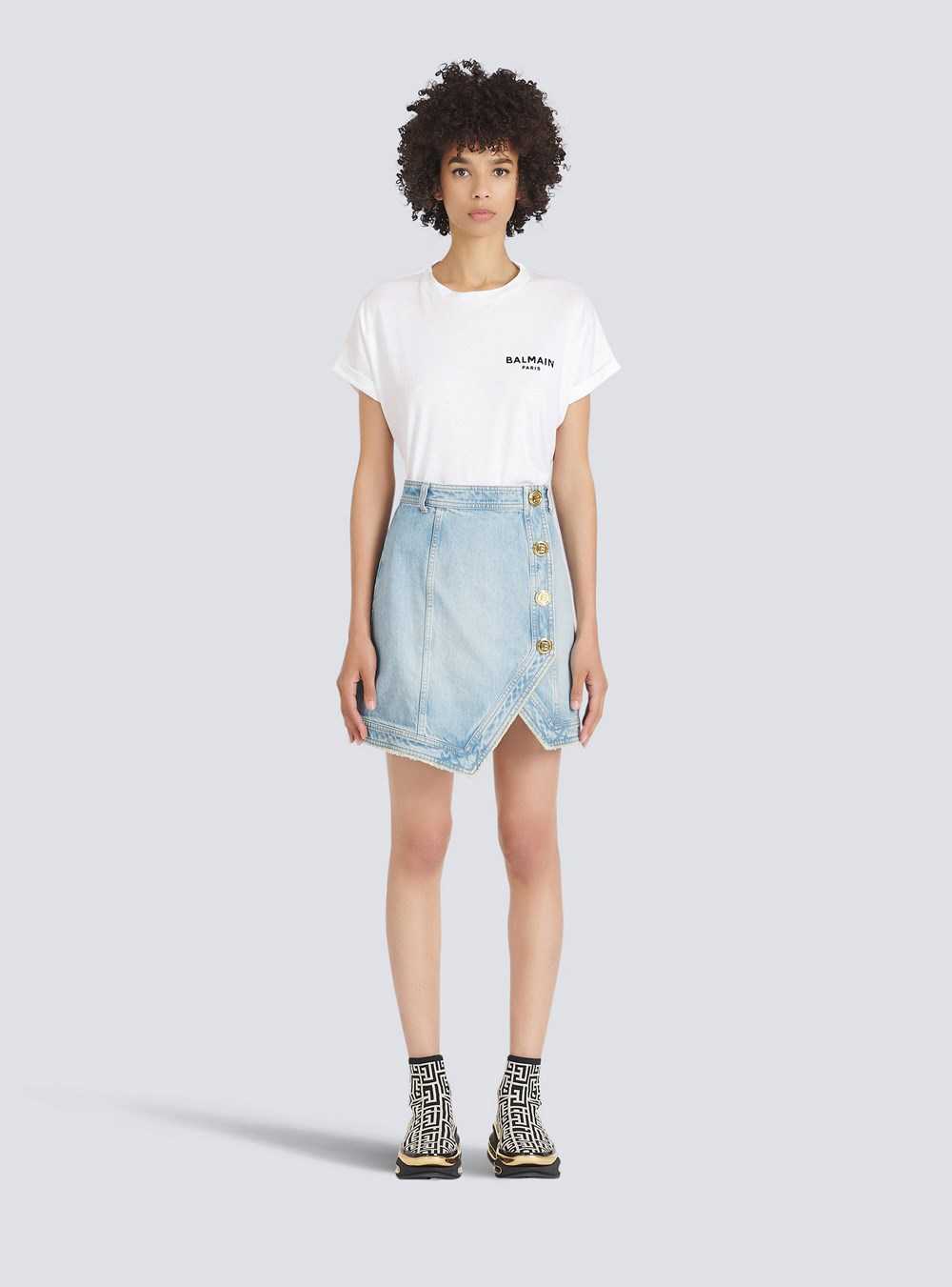 Balmain Short Asymmetrical Denim Skirt Blue | MJKHFNC-38