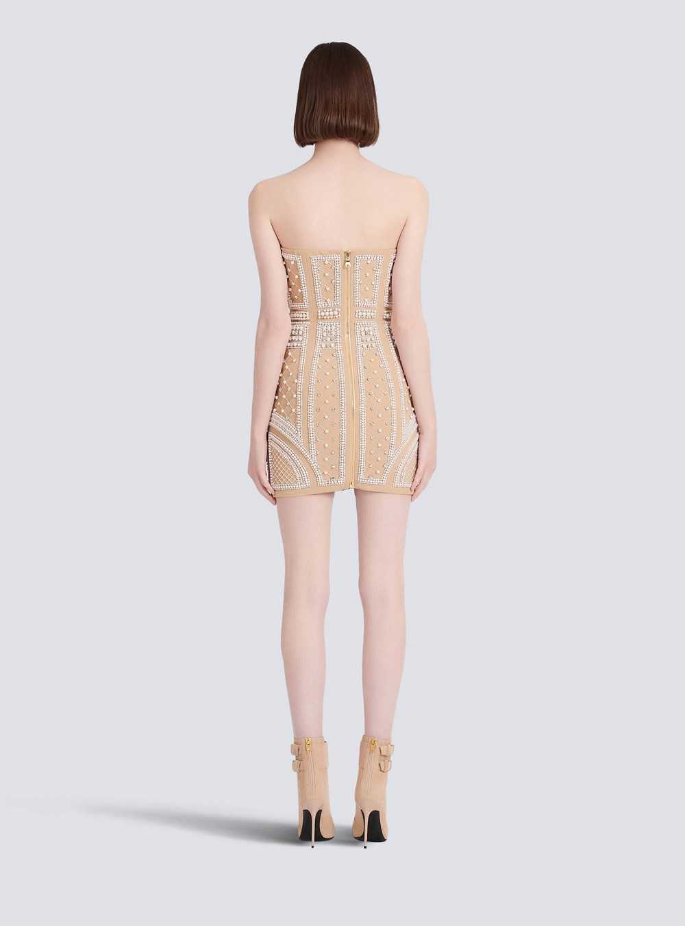 Balmain Short Bustier Dress With Embrodery Beige | DXZKAVQ-24