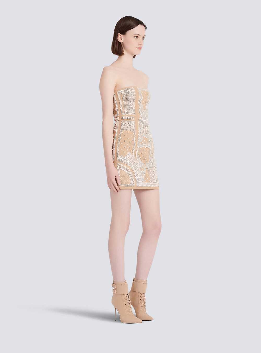 Balmain Short Bustier Dress With Embrodery Beige | DXZKAVQ-24