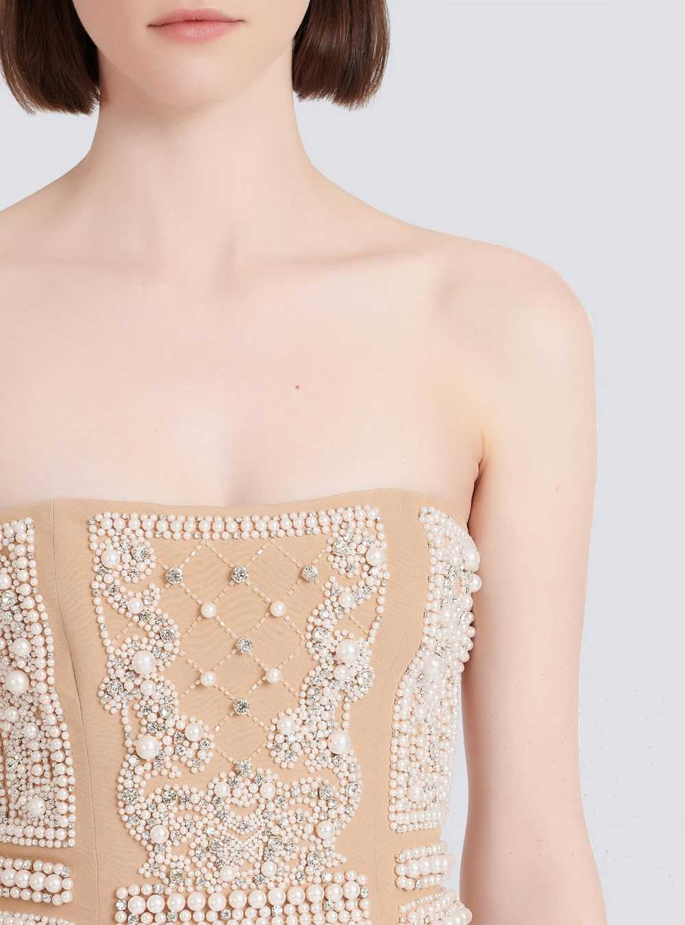 Balmain Short Bustier Dress With Embrodery Beige | DXZKAVQ-24