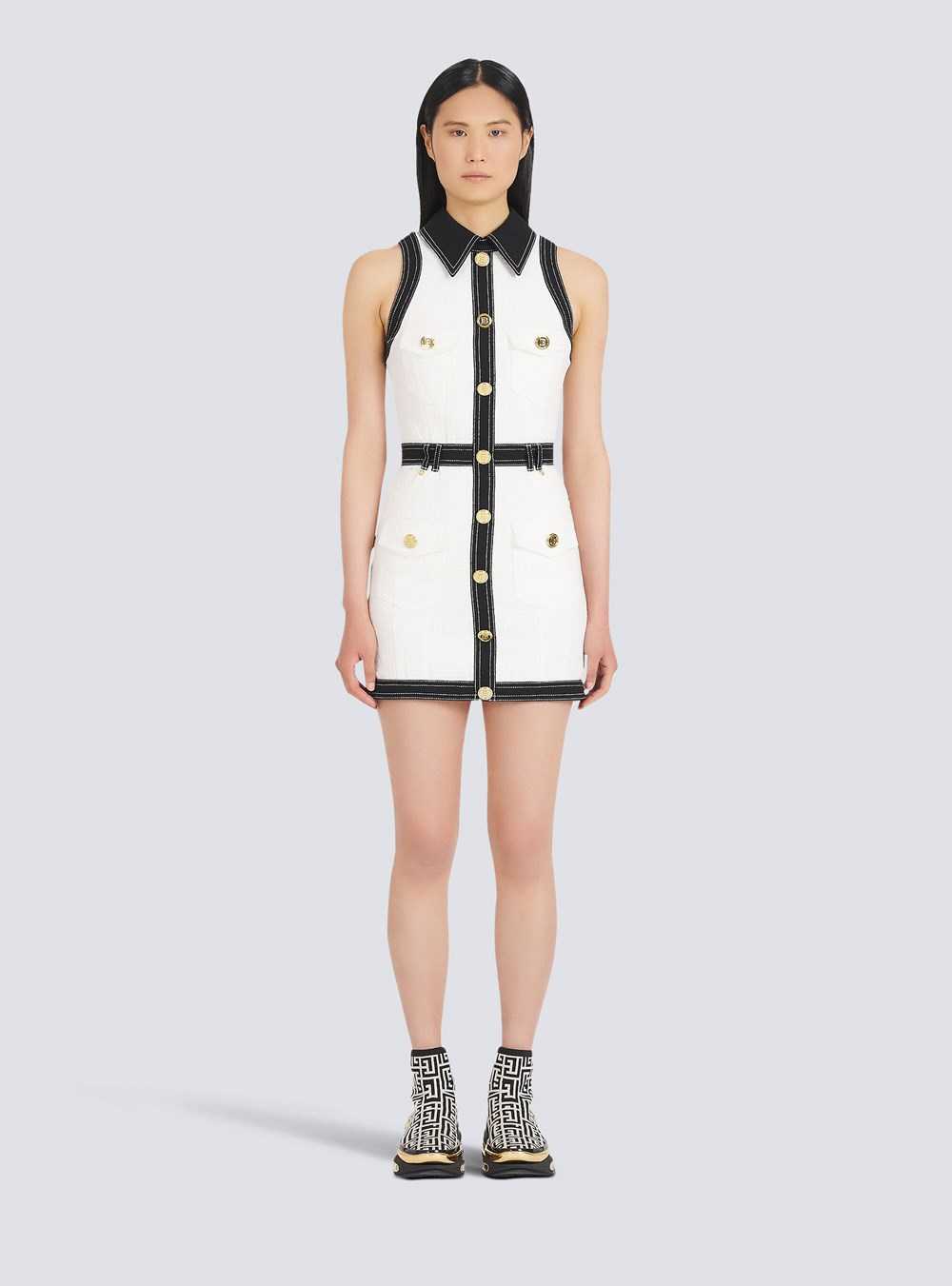 Balmain Short Buttoned Denim Dress White | NUCYIHD-19