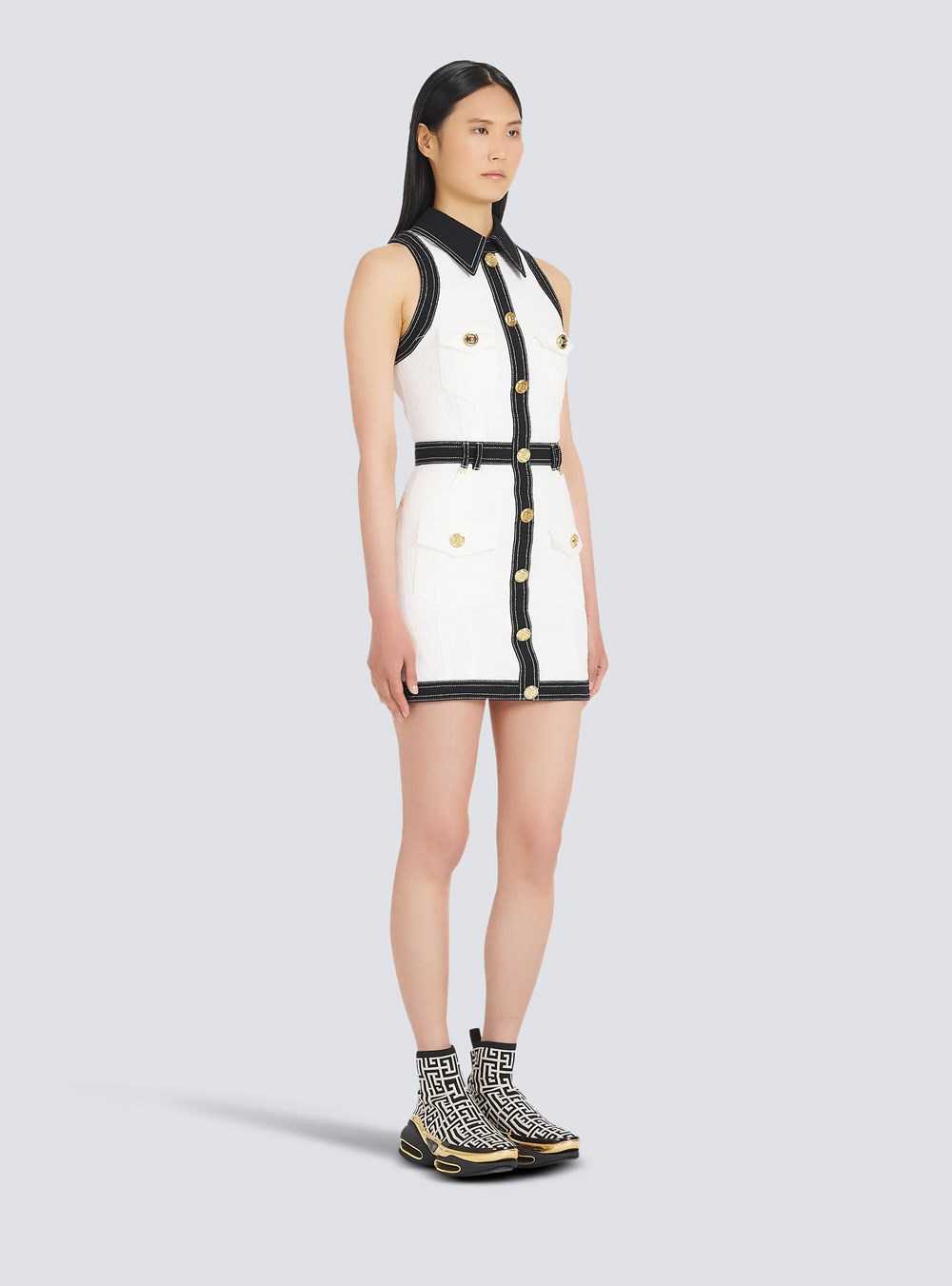 Balmain Short Buttoned Denim Dress White | NUCYIHD-19