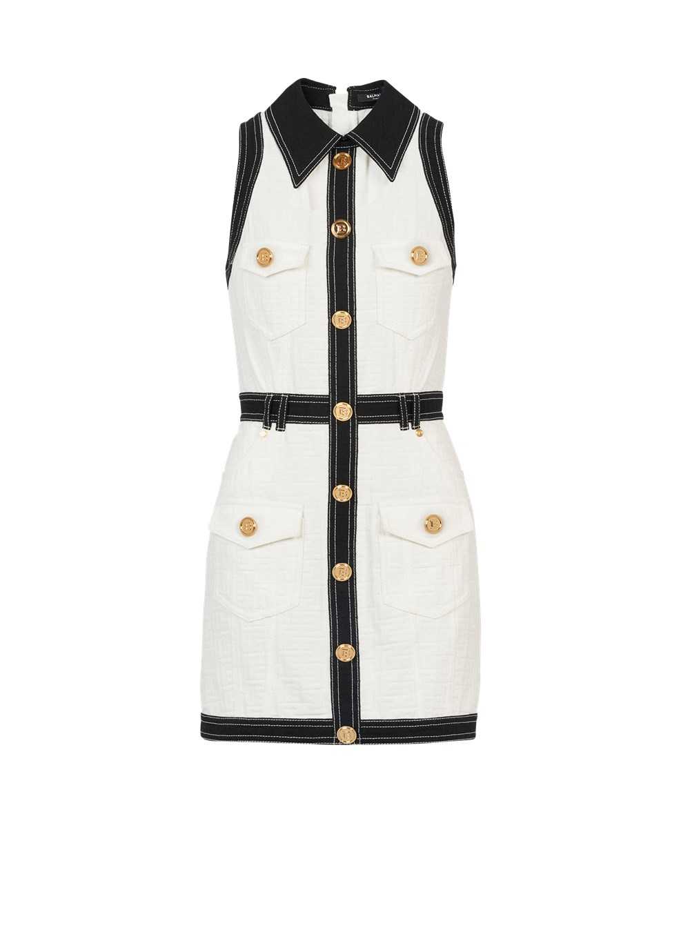 Balmain Short Buttoned Denim Dress White | NUCYIHD-19