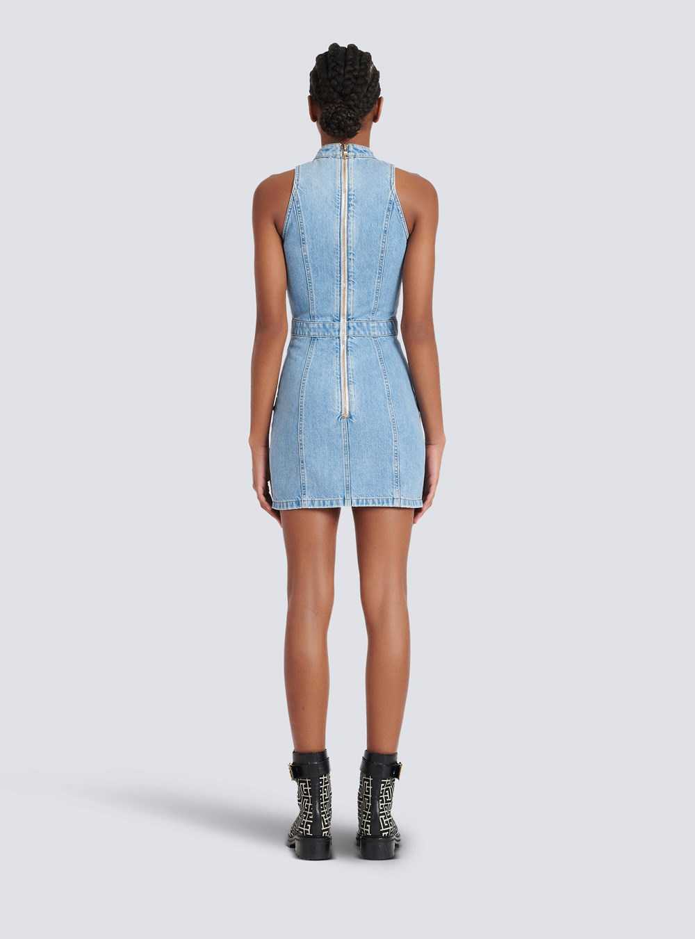 Balmain Short Denim Dress Blue | FQTZCXI-60