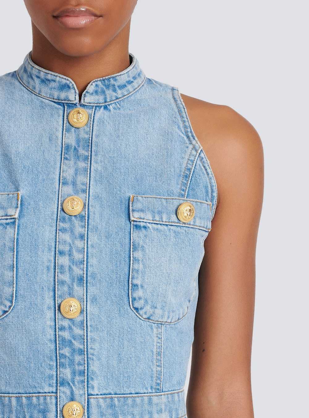 Balmain Short Denim Dress Blue | FQTZCXI-60