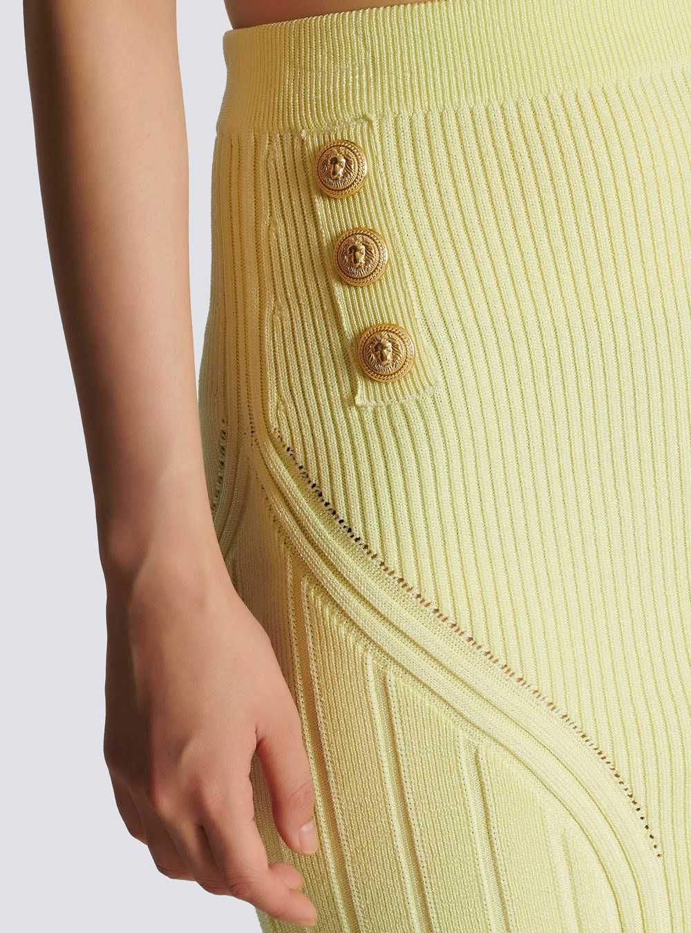 Balmain Short Double-breasted Knit Skirt Yellow | LXTWFJB-14