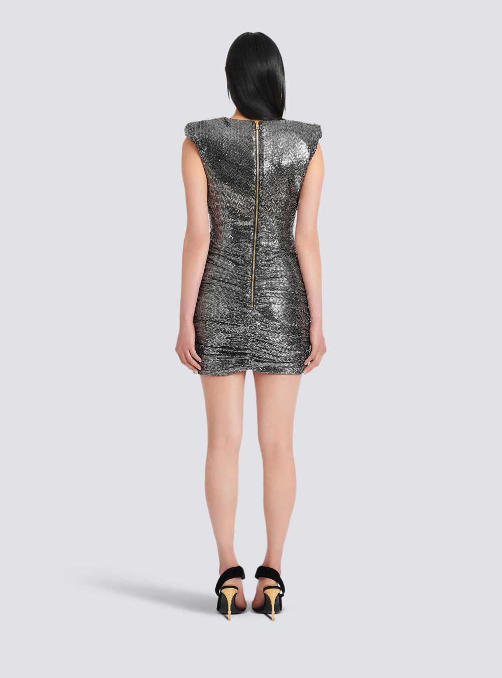 Balmain Short Draped Jersey Dress With Sequins Silver | ESIBQXP-02