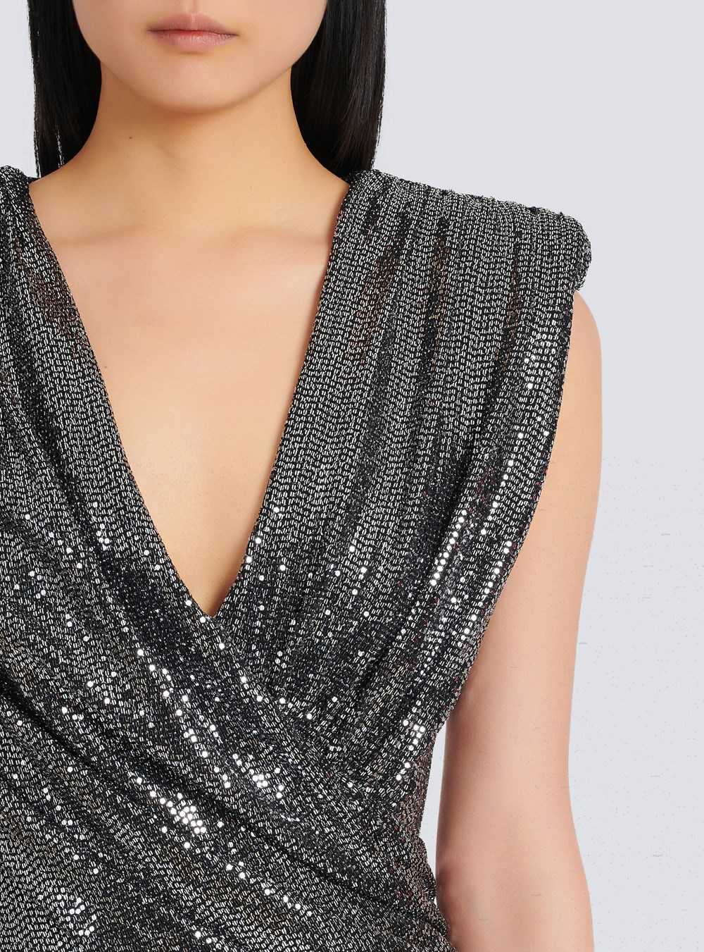 Balmain Short Draped Jersey Dress With Sequins Silver | ESIBQXP-02