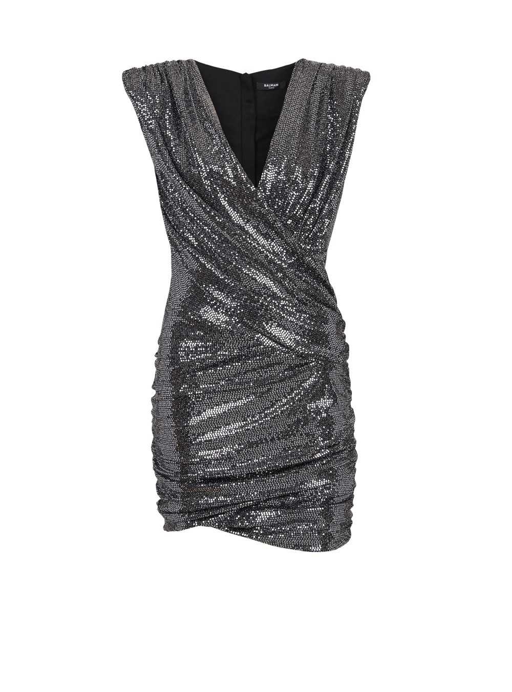 Balmain Short Draped Jersey Dress With Sequins Silver | ESIBQXP-02