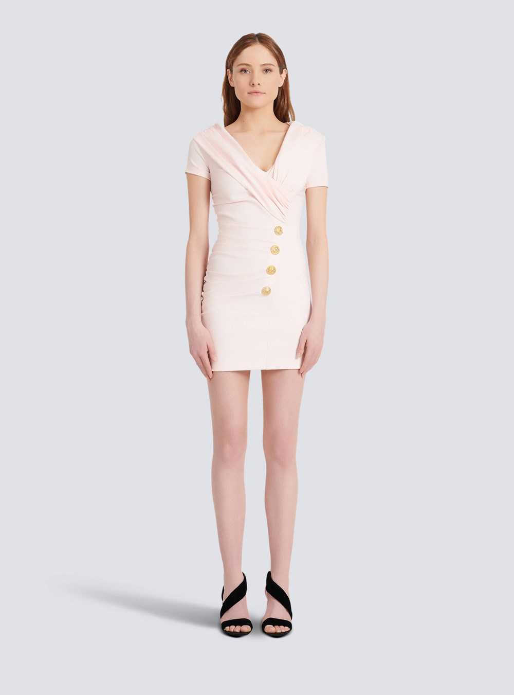 Balmain Short Draped Jersey Off-the-shoulder Dress Pink | TARSOWD-10