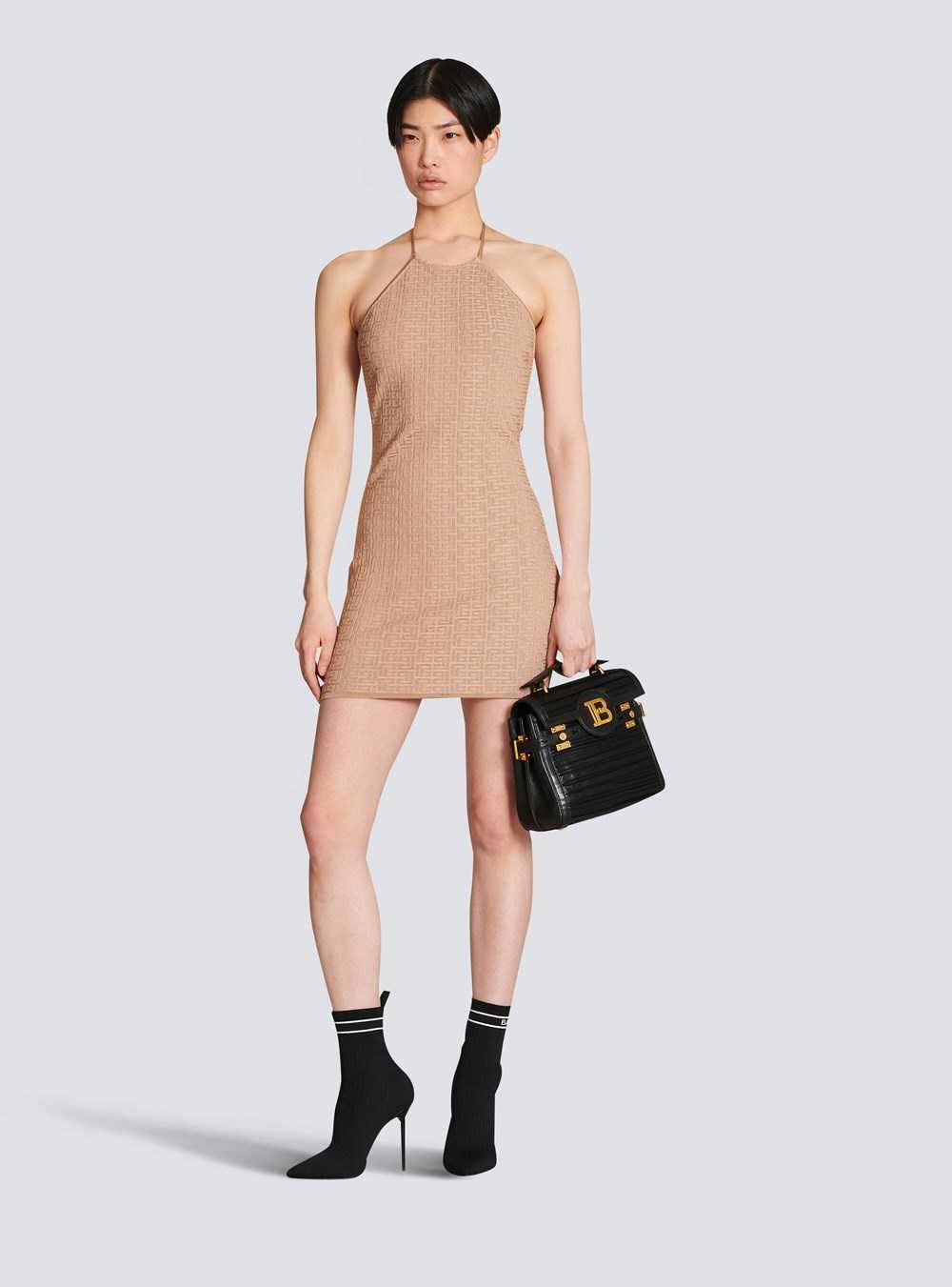 Balmain Short Eco-designed Knit Dress Beige | RJZMSQB-84