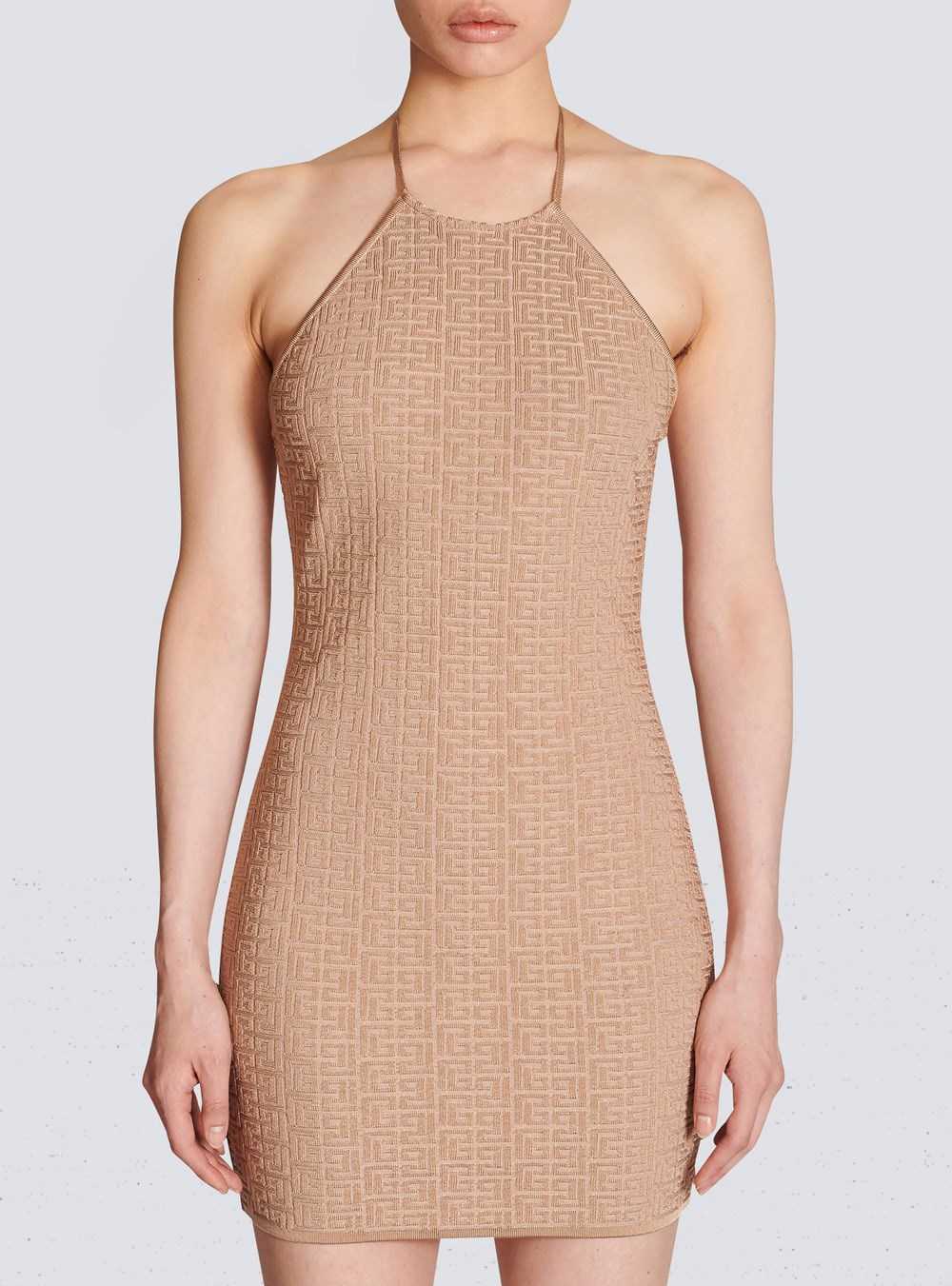 Balmain Short Eco-designed Knit Dress Beige | RJZMSQB-84