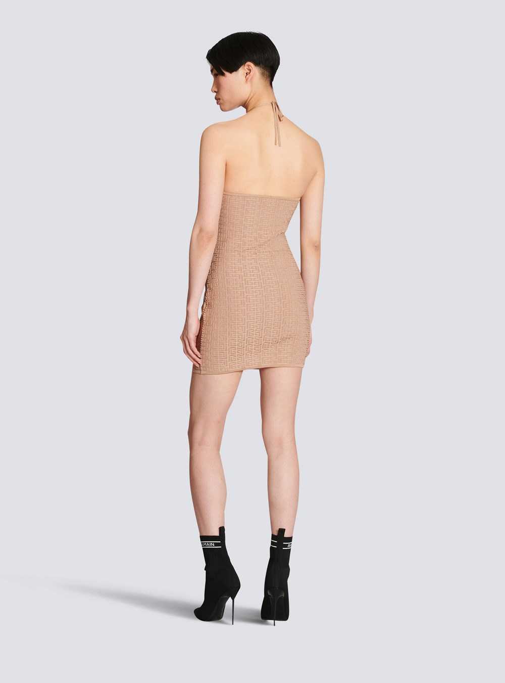 Balmain Short Eco-designed Knit Dress Beige | RJZMSQB-84