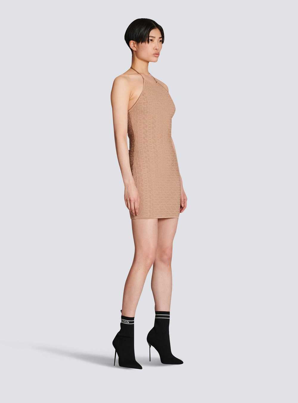 Balmain Short Eco-designed Knit Dress Beige | RJZMSQB-84