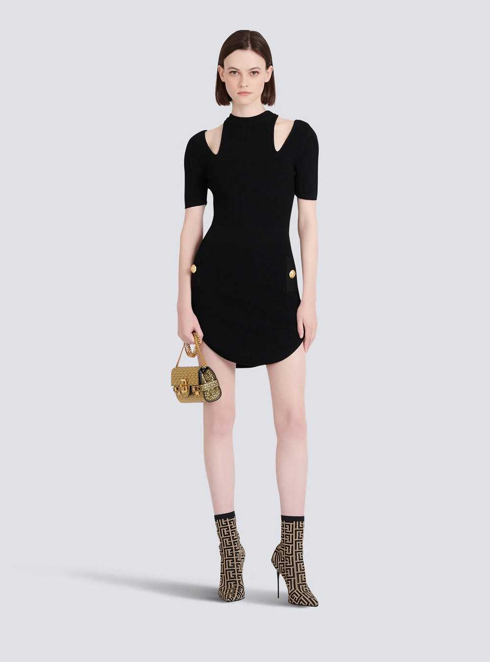 Balmain Short Eco-designed Knit Dress Black | UTDQMVF-85