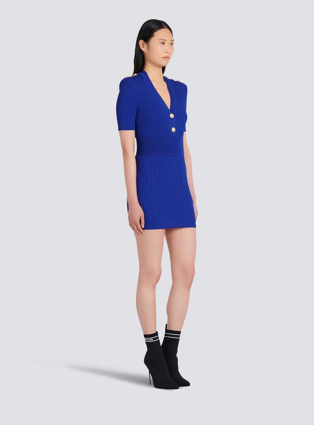 Balmain Short Eco-designed Knit Dress Blue | YVLOACS-85