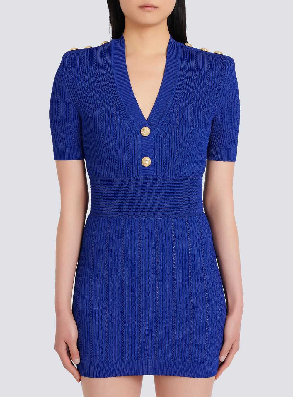 Balmain Short Eco-designed Knit Dress Blue | YVLOACS-85