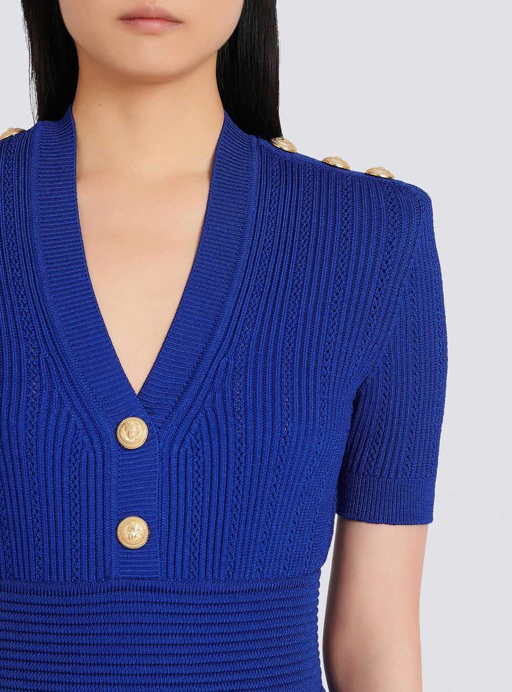 Balmain Short Eco-designed Knit Dress Blue | YVLOACS-85