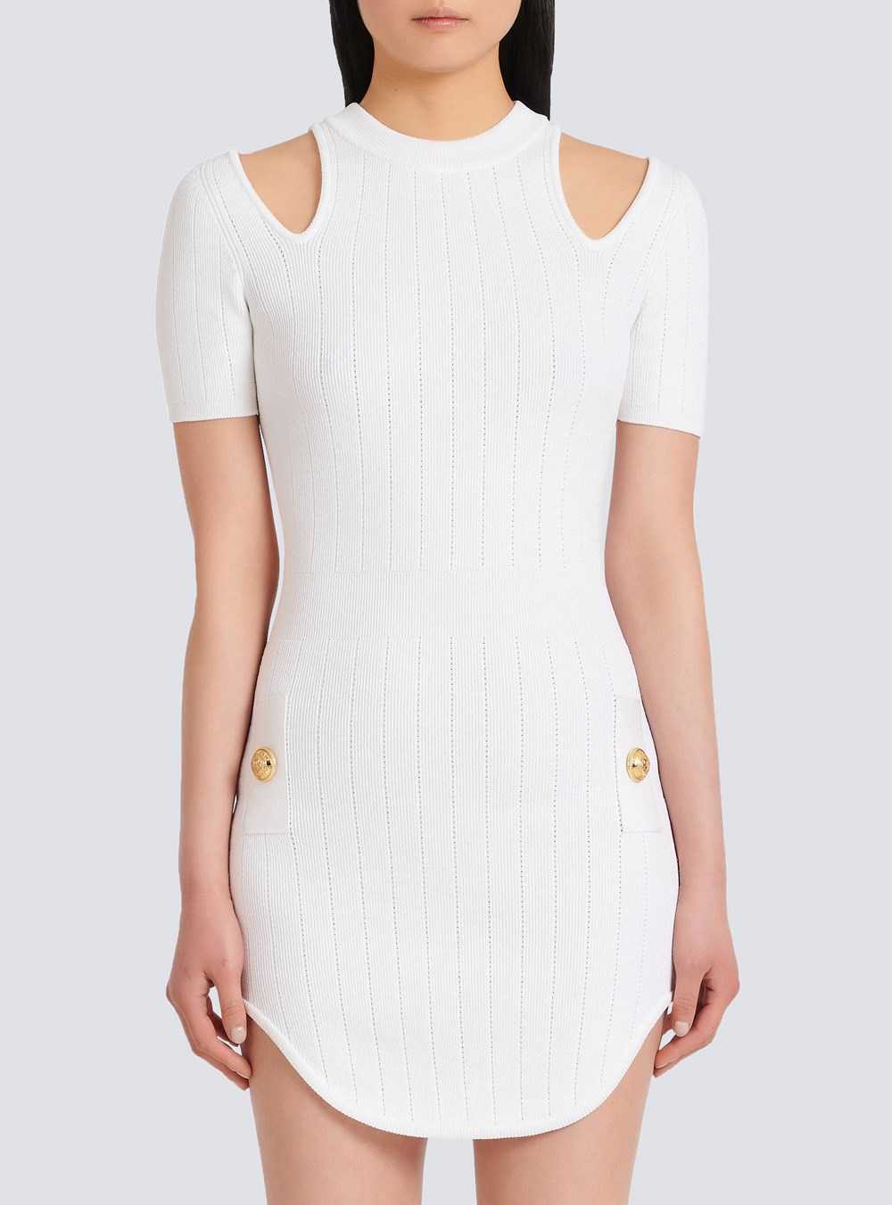 Balmain Short Eco-designed Knit Dress White | KCVUTXO-16