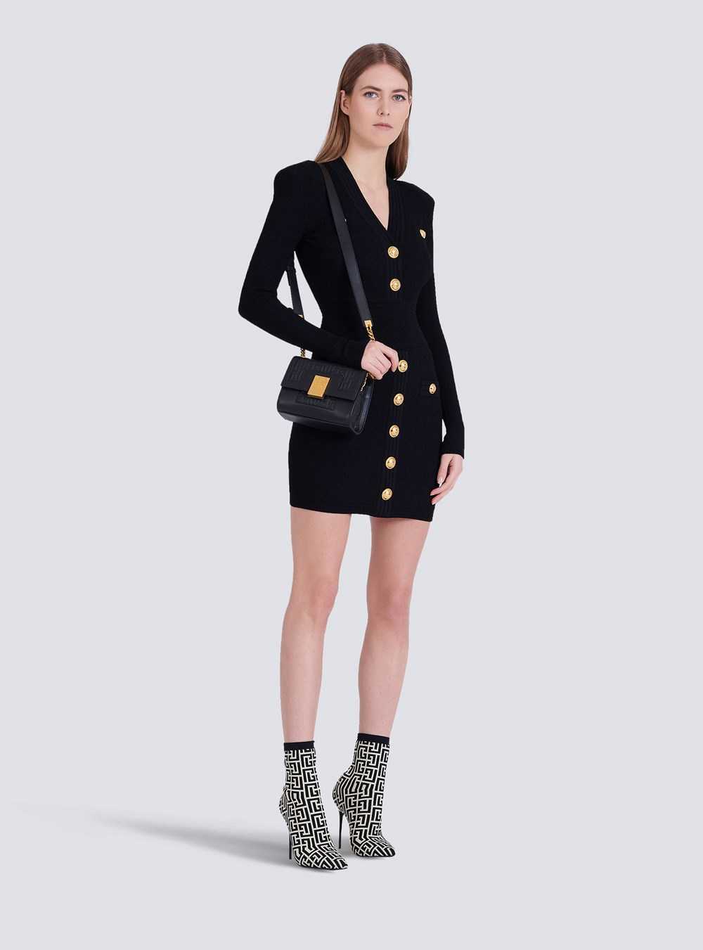 Balmain Short Eco-designed Knit Dress With Gold-tone Buttons Black | CXKJDTW-51